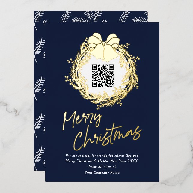 QR code corporate business Merry Christmas Foil Ho Holiday Card (Front/Back)