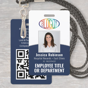 QR Code Corporate Logo Employee Photo Navy Blue Badge