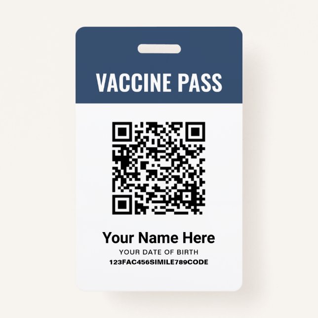 QR Code Covid Vaccine Pass Navy Blue ID Badge (Front)