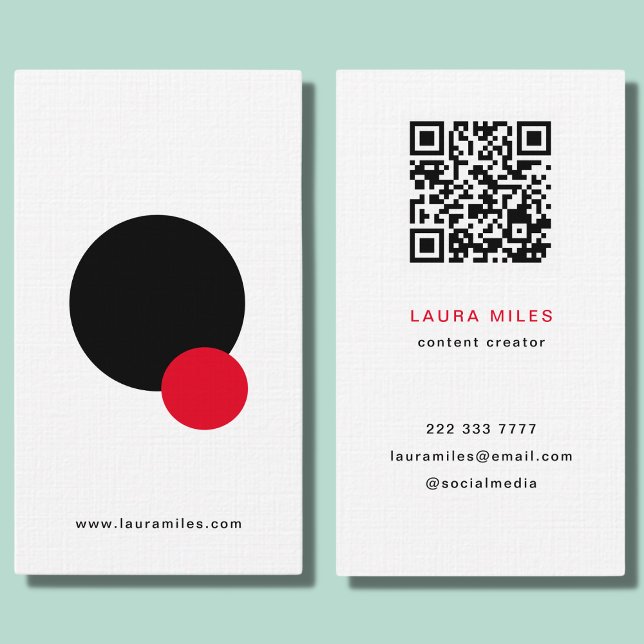 QR Code Creative Contemporary Black Red Circle  Business Card (Creator Uploaded)