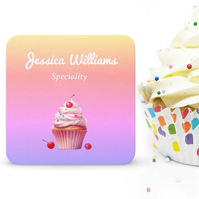 QR code Cupcake home bakery light gradient  Square Business Card (Hologram design for Cupcake home bakery  Business Card)