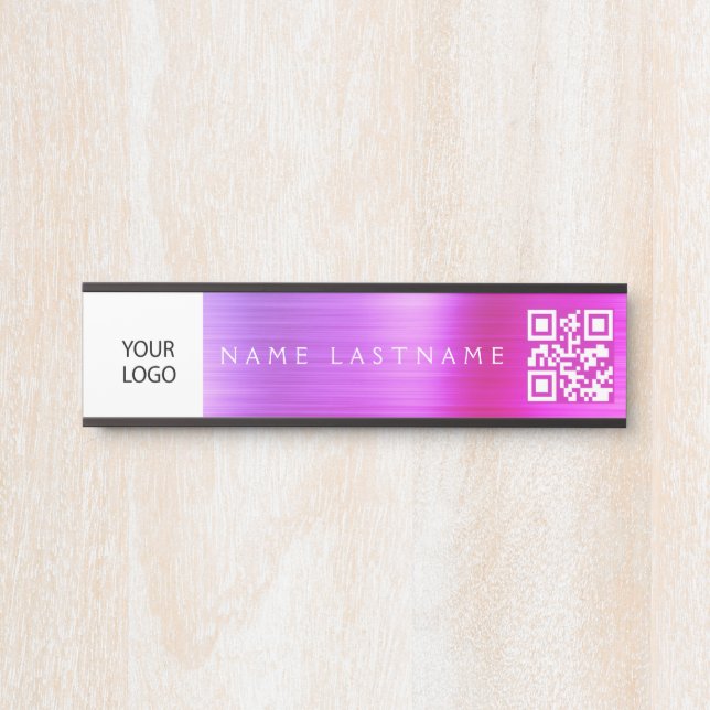 QR Code Custom Logo Executive Purple Pink Door Sign (Front)