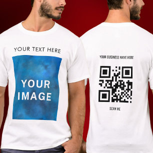 QR Code Custom Text and Image Promotional White T-Shirt