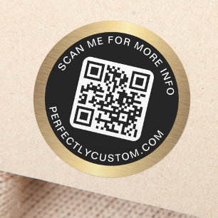 QR code custom text golden gradient border black Classic Round Sticker