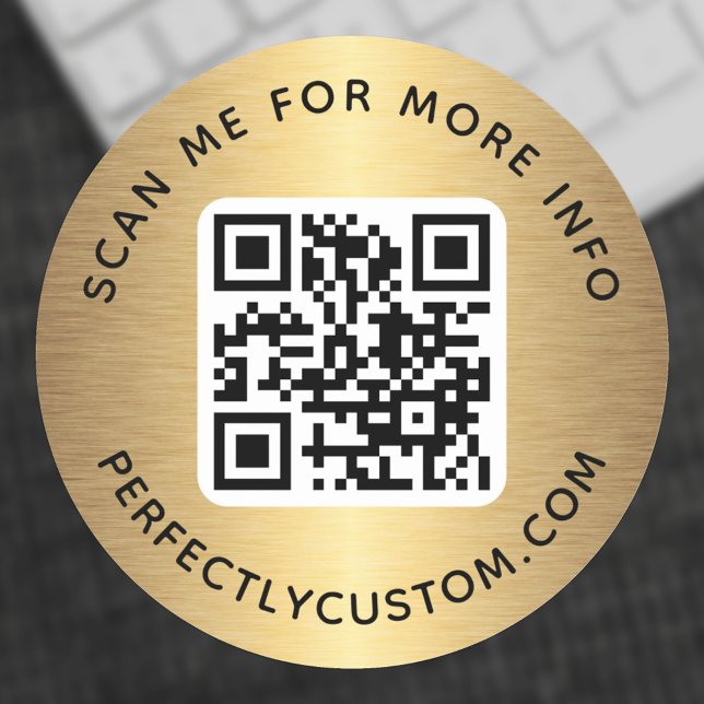 QR code custom text golden gradient Classic Round Sticker (Creator Uploaded)