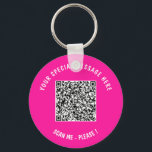 QR Code Custom Text Keychain Gift - Choose Colour<br><div class="desc">Choose Colours and Font - Keychain with Your Special QR Code Info and Custom Text Personalized Modern Keychains Gift - Add Your QR Code - Image or Logo - photo / Text - Name or other info / message - Resize and Move or Remove / Add Elements - Image /...</div>