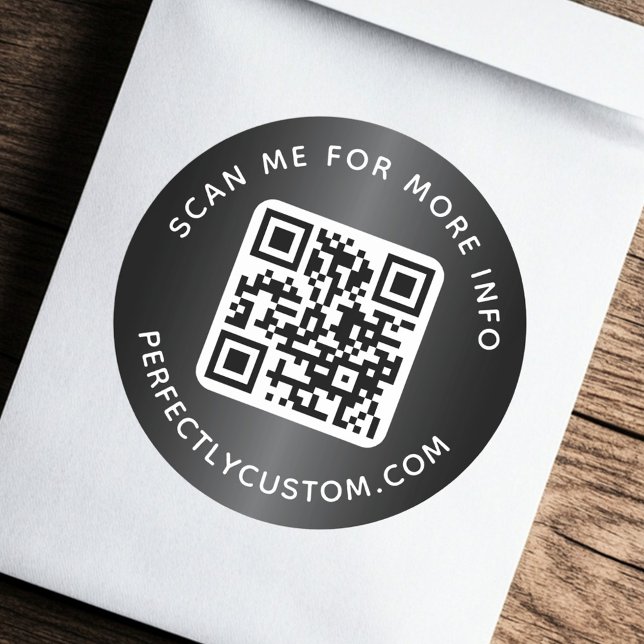 QR code custom text round dark grey gradient Classic Round Sticker (QR code custom text round dark gray gradient Classic Round Sticker)