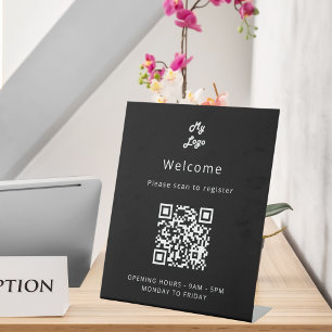 QR code customer registration black white welcome Pedestal Sign