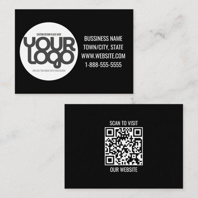 QR Code Customizable Modern Black Card (Front/Back)