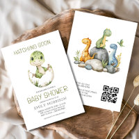 QR Code Cute Dinosaur Hatching Soon Baby Shower