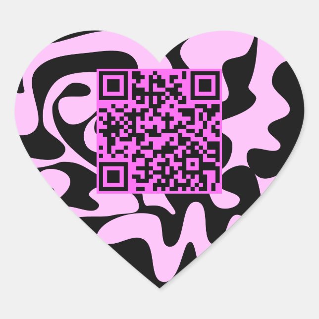 QR Code Cute Pink And Black Groovy Squiggles Heart Sticker (Front)