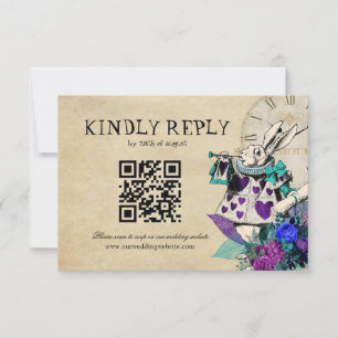 QR Code Dark Alice in Wonderland Wedding RSVP Card
