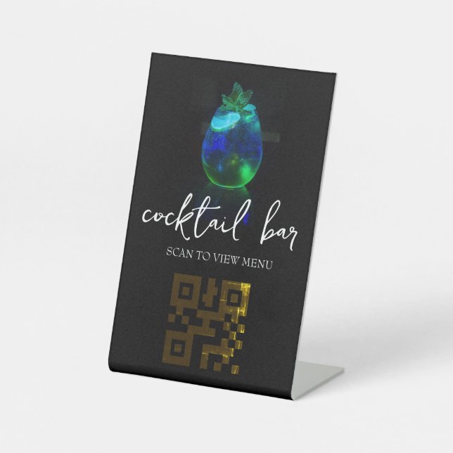 QR Code Digital Menu cocktail bar Pedestal Sign (Front)