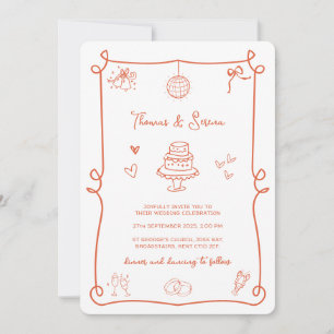 QR Code Doodle Hand Drawn Verona Sunset Orange Invitation