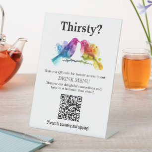 🌈 QR code Drink menu Rainbow Lovebirds Collection Pedestal Sign