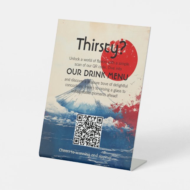 QR code drinks menu Japonesque Harmony with Fuji Pedestal Sign (Front)