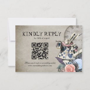 QR Code Dusty Blue Alice in Wonderland Wedding RSVP Card