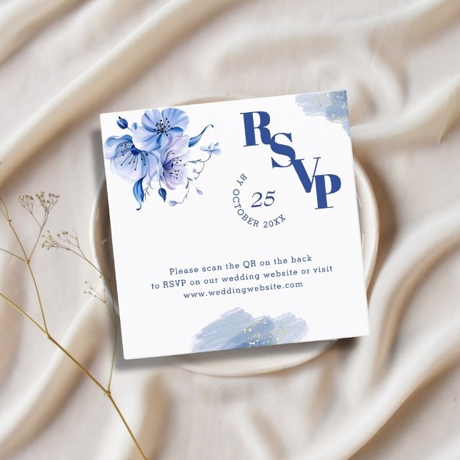 QR Code Dusty Blue Gold Mariage Website Cartes RSV (Créateur téléchargé)