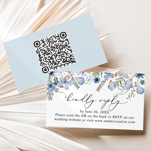 QR code Dusty Blue Wedding RSVP Enclosure Card (Creator Uploaded)