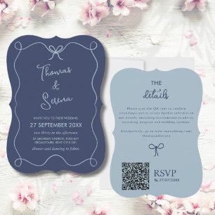 QR Code Dusty Navy Blue Wavy Hand Drawn Doodle Invitation