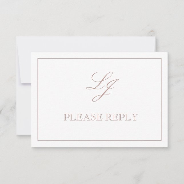 QR Code Dusty Rose Script Monogram Wedding RSVP Card (Front)