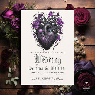QR Code Eccentric Black Heart Purple Roses Invitation