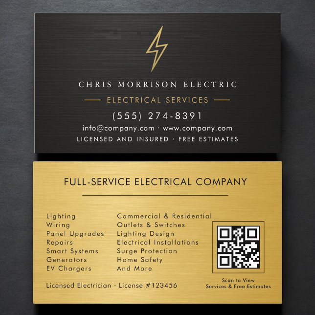 QR Code Electric Company Metallic  Business Card (Creator Uploaded)