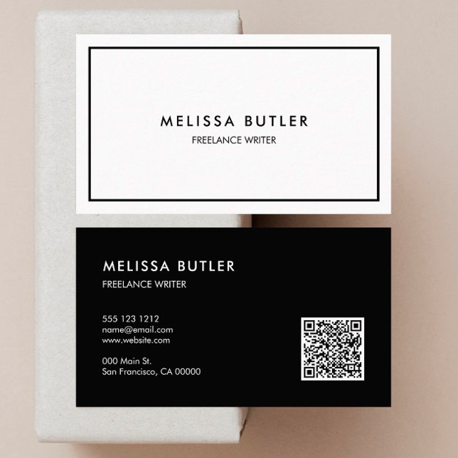QR Code Elegant Black And White Business Card (Creator Uploaded)