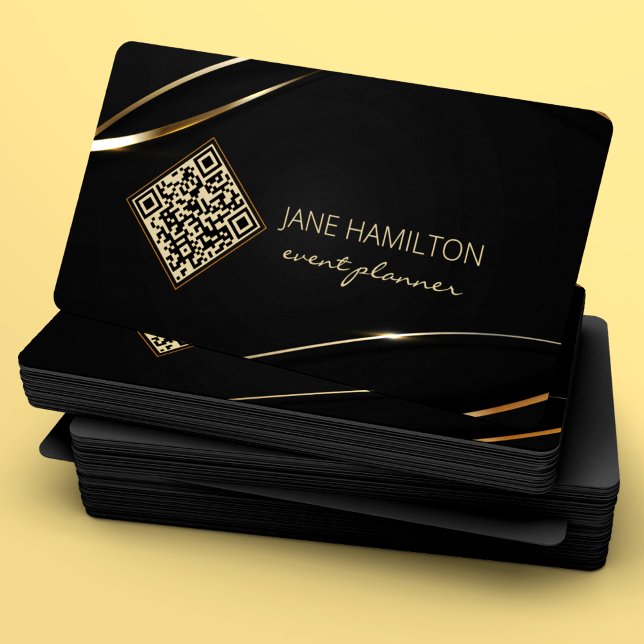 QR Code Elegant Black Gold Business Card (Creator Uploaded)