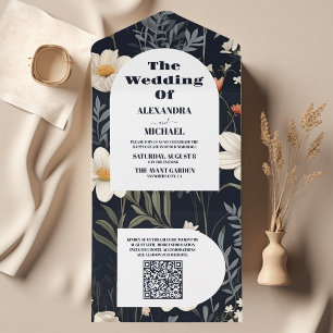 QR Code  Elegant Boho Wildflower Wedding All In One Invitation