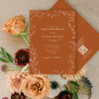 QR Code Elegant Burnt Orange Minimal Leaf Wedding