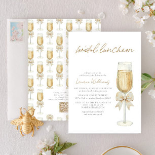 QR Code Elegant Champagne Chic Bow Bridal Luncheon Invitation