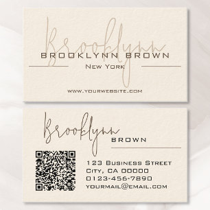QR Code Elegant Classy Classic Minimalist Brown Business Card