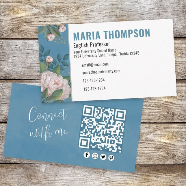 QR Code Elegant Custom Botanical Floral Roses Business Card (Creator Uploaded)
