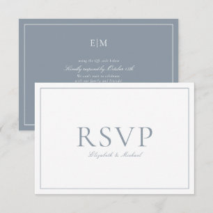 QR Code Elegant Dusty Blue Monogram Wedding RSVP
