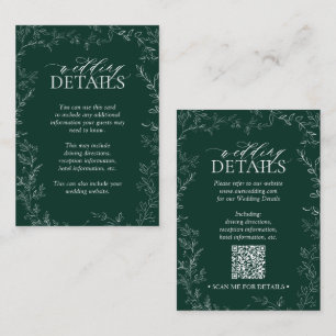 QR Code Elegant Emerald Green Leaf Wedding Details Enclosure Card