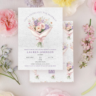 QR Code Elegant Fresh Off the Market Floral Bridal Invitation