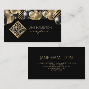 QR Code Elegant Glitter Balloons Business Card