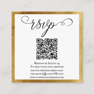 QR Code Elegant Gold Black White Wedding RSVP Enclosure Card