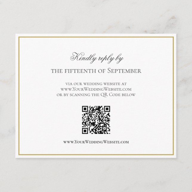 QR Code Elegant Gold Border Monogram RSVP Enclosure Card (Front)