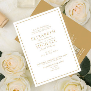 QR Code Elegant Gold Classic Script Wedding Invitation