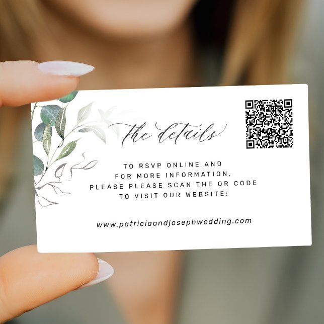 QR CODE elegant greenery wedding website details Enclosure Card (Creator Uploaded)