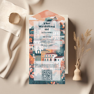 QR Code Elegant Italy Capri Destination Wedding All In One Invitation