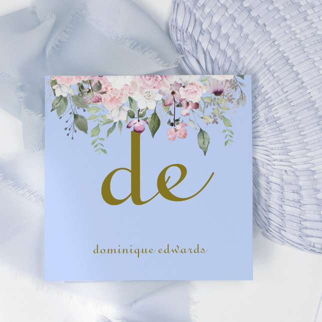 QR Code Elegant Light Blue Floral Cosmetics    Square Business Card (Creator Uploaded)