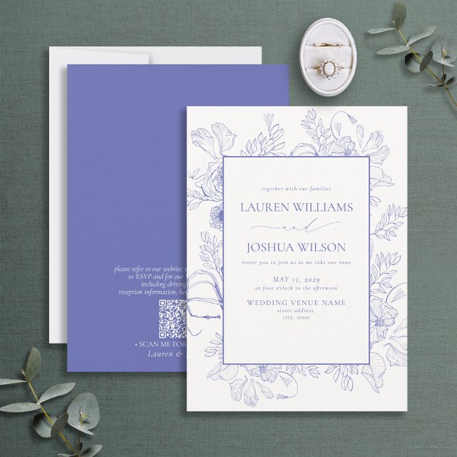 QR Code Elegant Lilac Lavender Floral Wedding Invitation (Creator Uploaded)