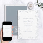 QR Code Elegant Minimal Leaf Dusty Blue Wedding Invitation<br><div class="desc">Make your big day unforgettable when you send out our QR Code Elegant Minimal Leaf Dusty Blue Wedding Invitation. This sophisticated invitation is sure to make a statement with its elegant formal dusty blue design, featuring a delicate hand drawn leafy border and hand lettered script typography in the same hue....</div>