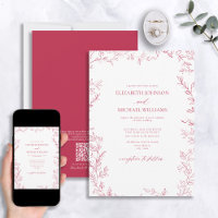 QR Code Elegant Minimal Leaf Vivid Magenta Wedding