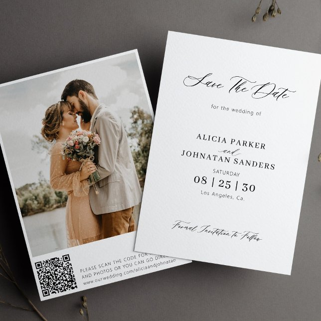 QR code elegant minimalist photo wedding Save The Date (Creator Uploaded)