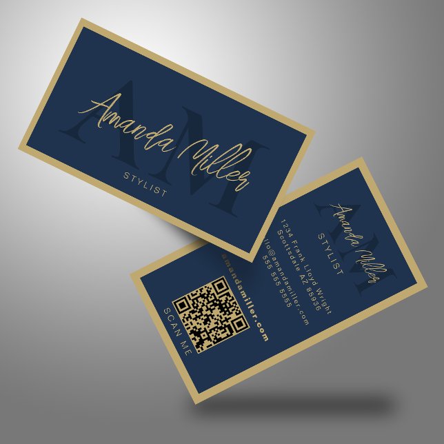 QR Code Elegant Modern Monogram Initials Business Card (Creator Uploaded)