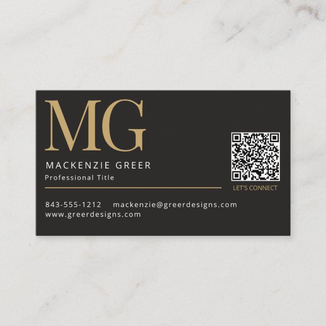 QR Code Elegant Modern Professional Monogrammed Business Card (Front)